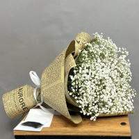 25 белых гипсофил в крафте