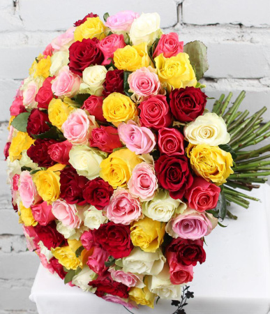 Букет_101 роза Кения под ленту