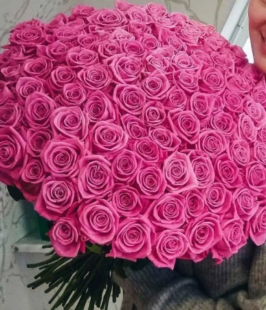 101 розовых роз в крафте 60 см